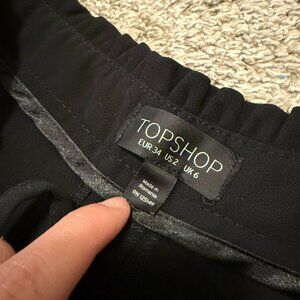 Womens TOPSHOP Black High Rise Dress Pants with Ruffled Waist & Pocket Design